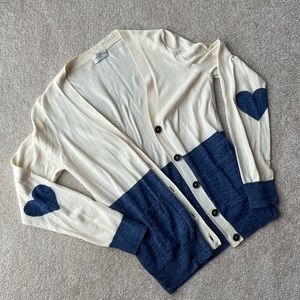 Madewell Womens Vintage Blue and Cream Heart Print Cardigan Sweater Size XS
